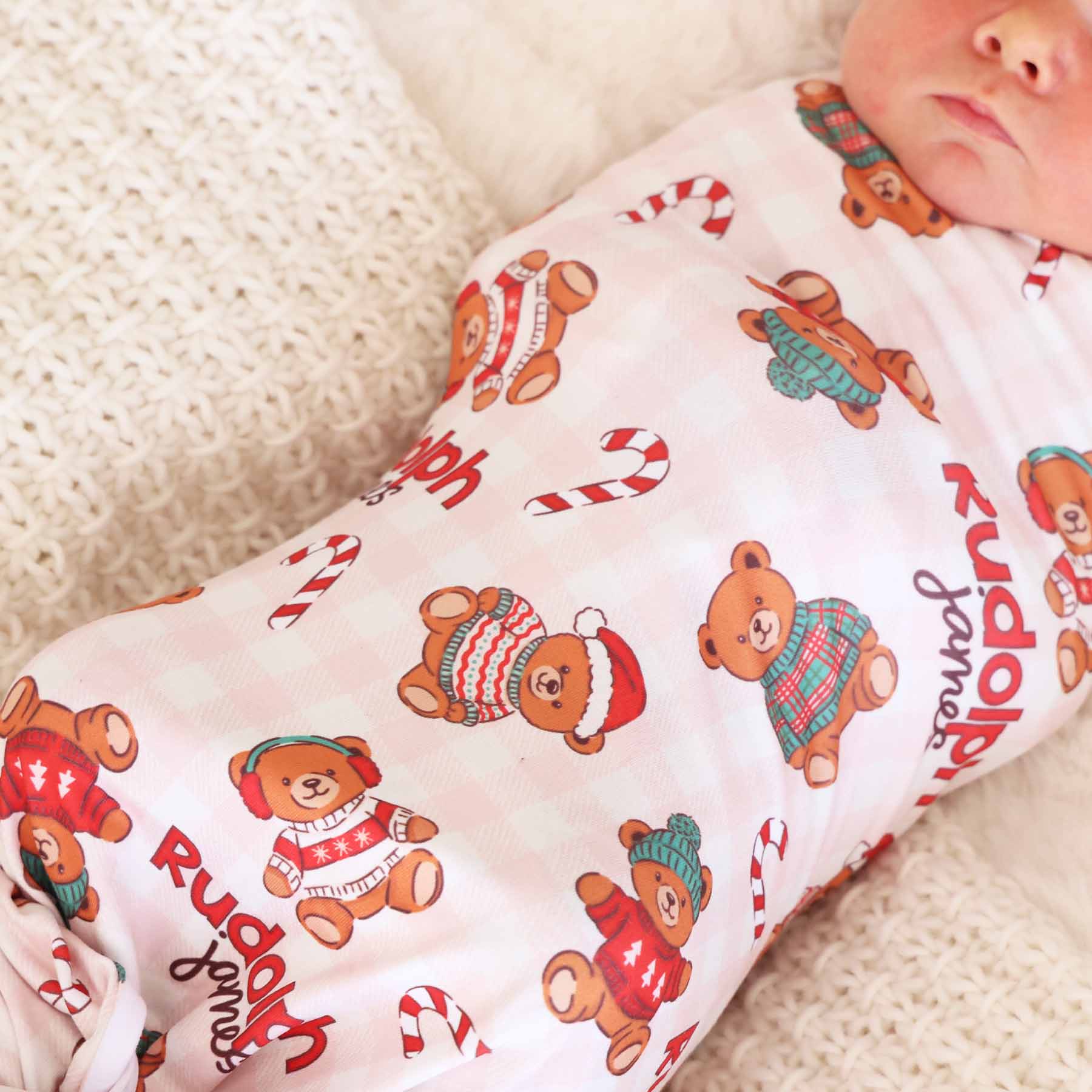 Beary Christmas Personalized Swaddle Blanket | Neutral