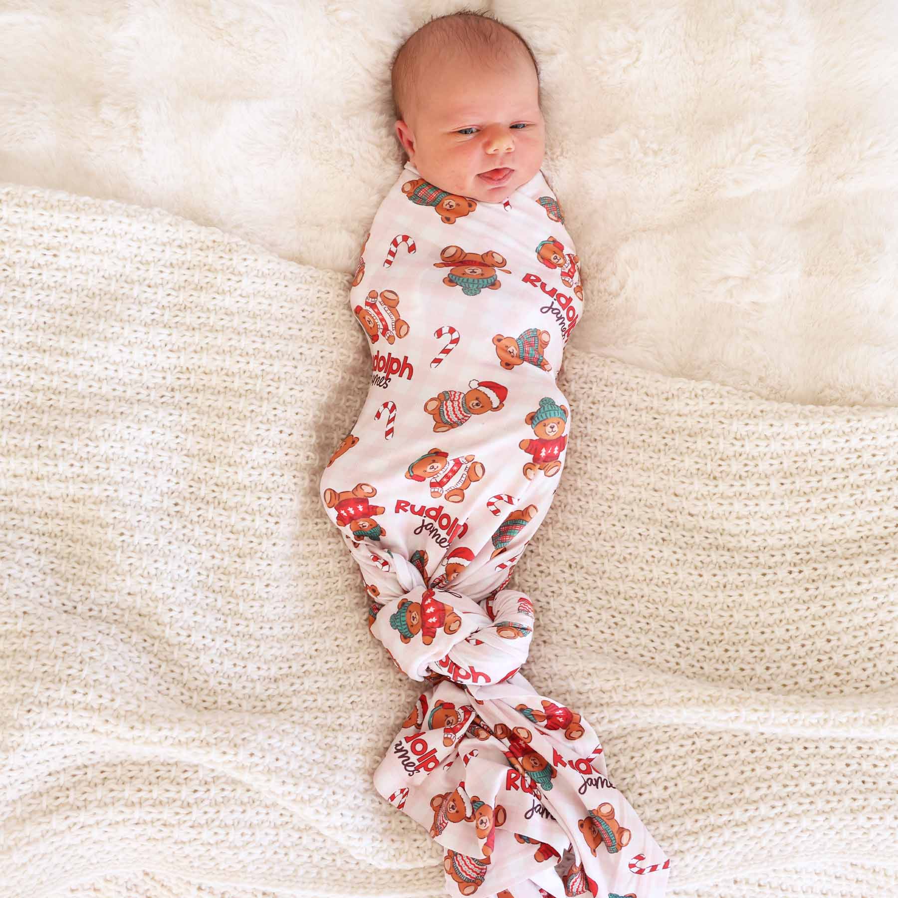 Beary Christmas Personalized Swaddle Blanket | Neutral