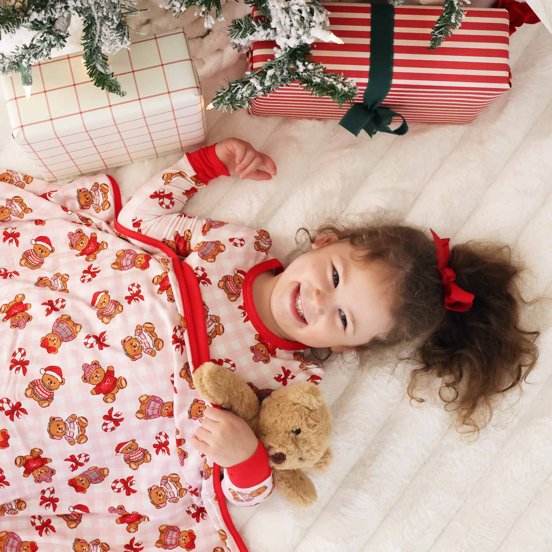 Beary Christmas Double Sided Bamboo Blanket | Pink