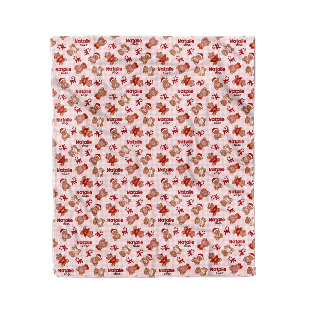 Beary Christmas Personalized Kids Blanket | Pink