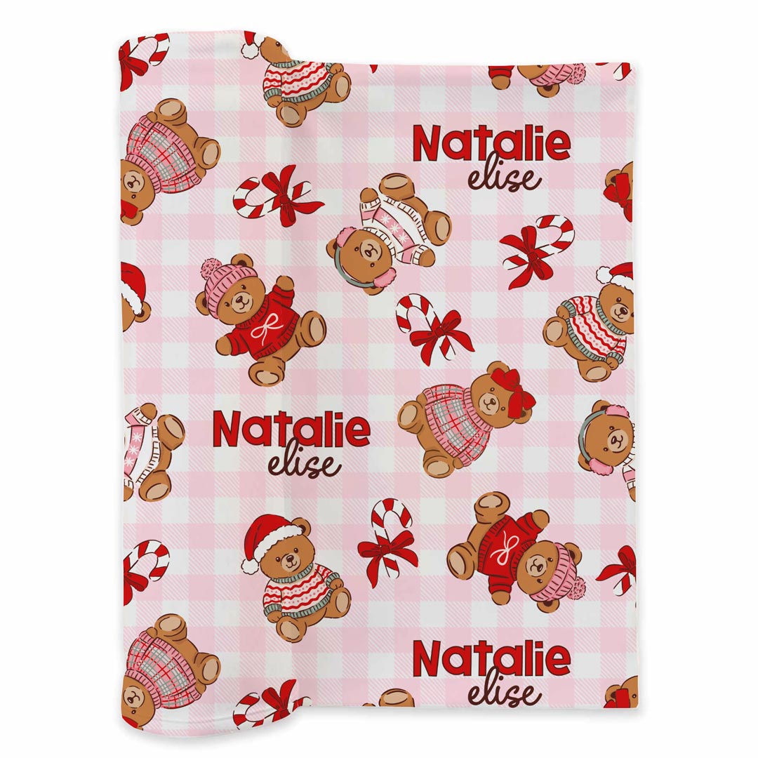 Beary Christmas Personalized Swaddle Blanket | Pink