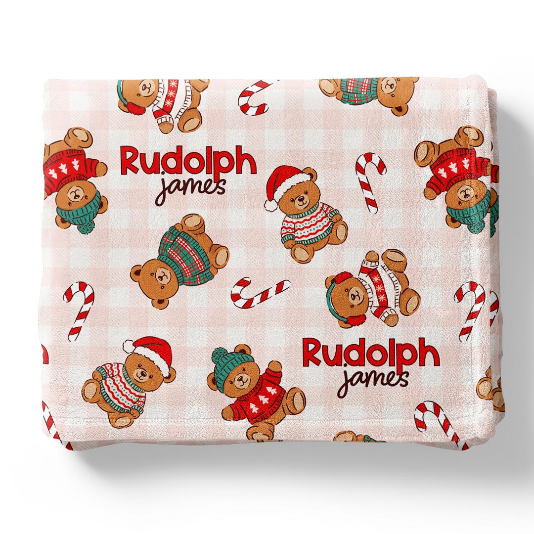 Beary Christmas Personalized Kids Blanket | Neutral