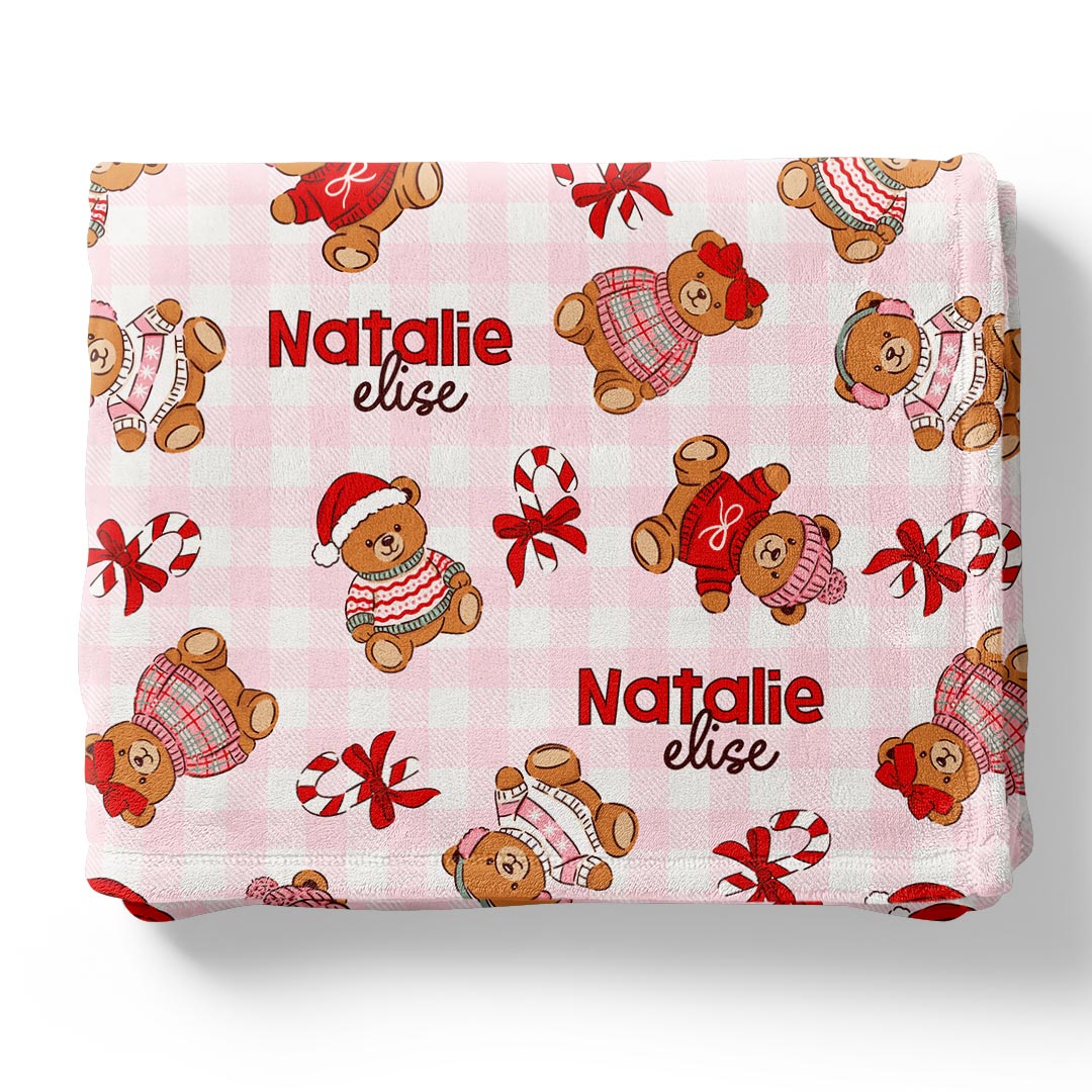 Beary Christmas Personalized Kids Blanket | Pink