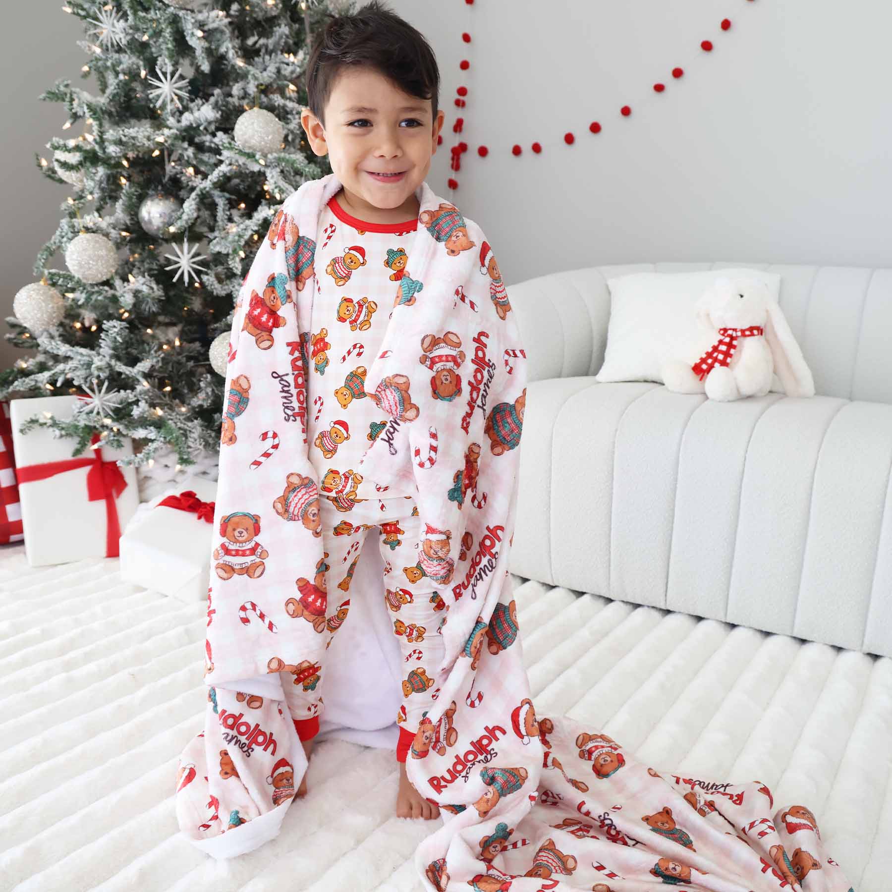 Beary Christmas Personalized Kids Blanket | Neutral