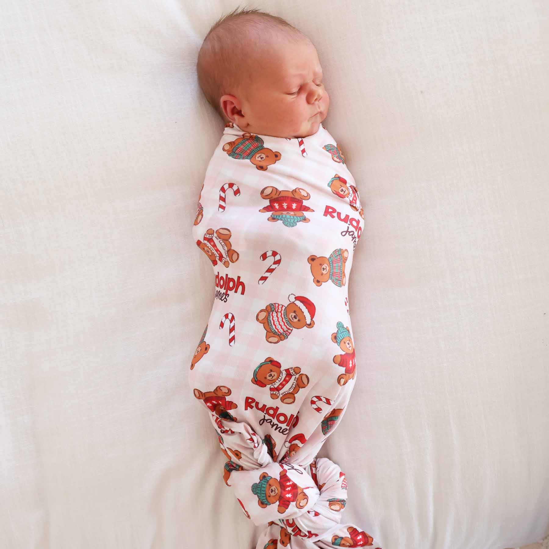 Beary Christmas Personalized Swaddle Blanket | Neutral
