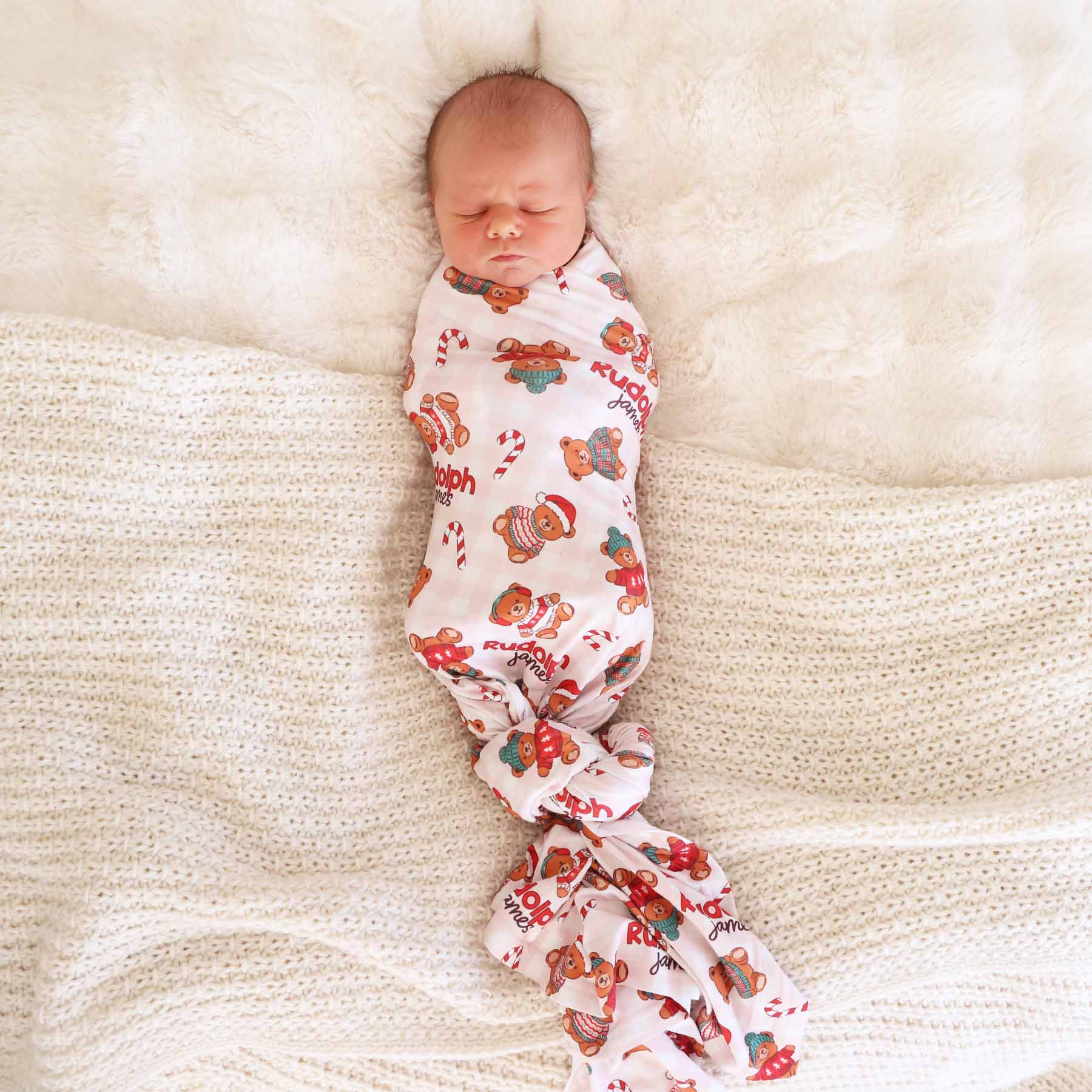 Beary Christmas Personalized Swaddle Blanket | Neutral