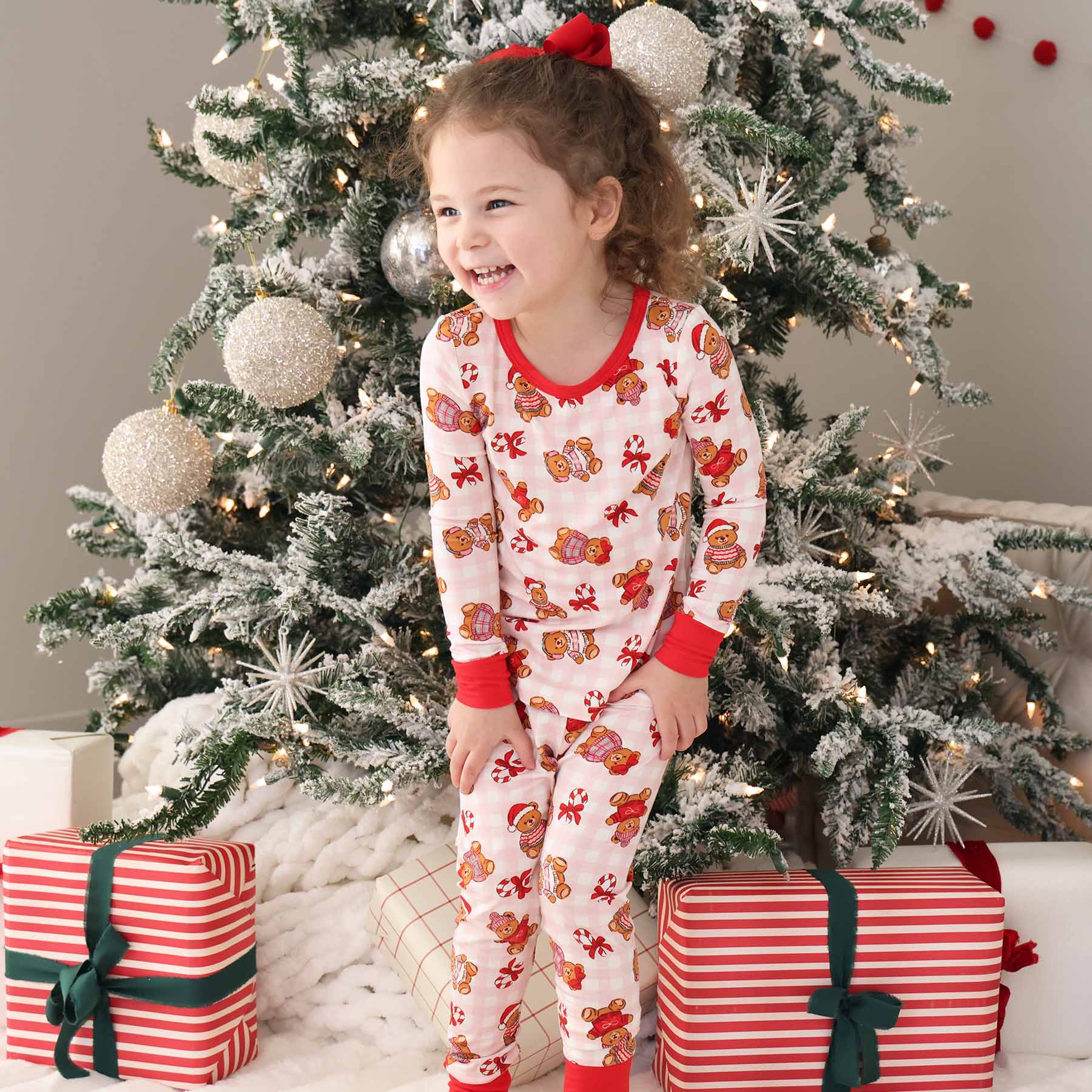 Beary Christmas Two Piece Pajama Set | Pink