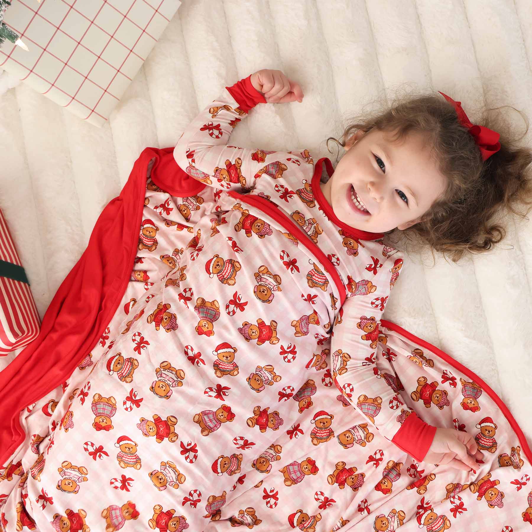 Beary Christmas Double Sided Bamboo Blanket | Pink