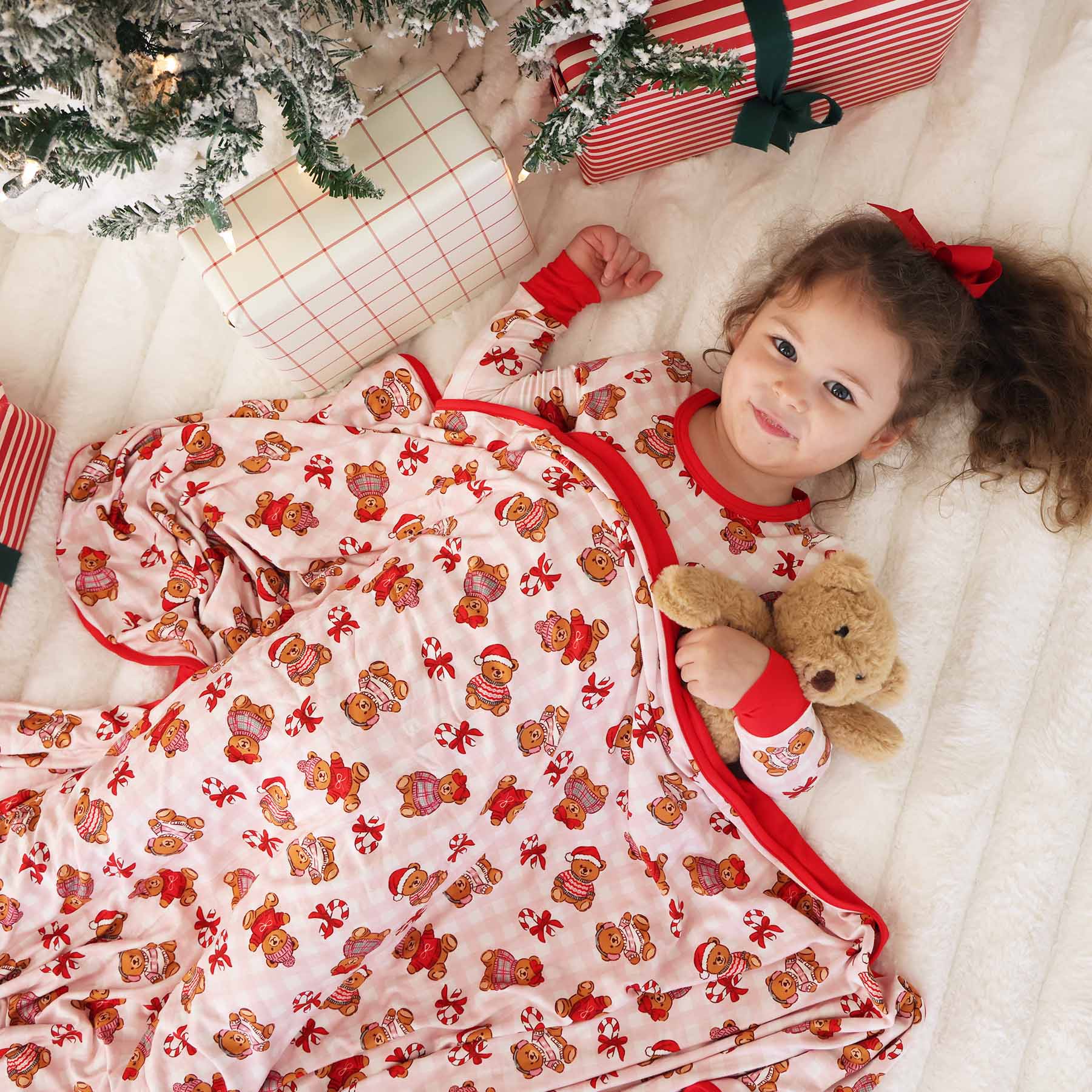 Beary Christmas Double Sided Bamboo Blanket | Pink