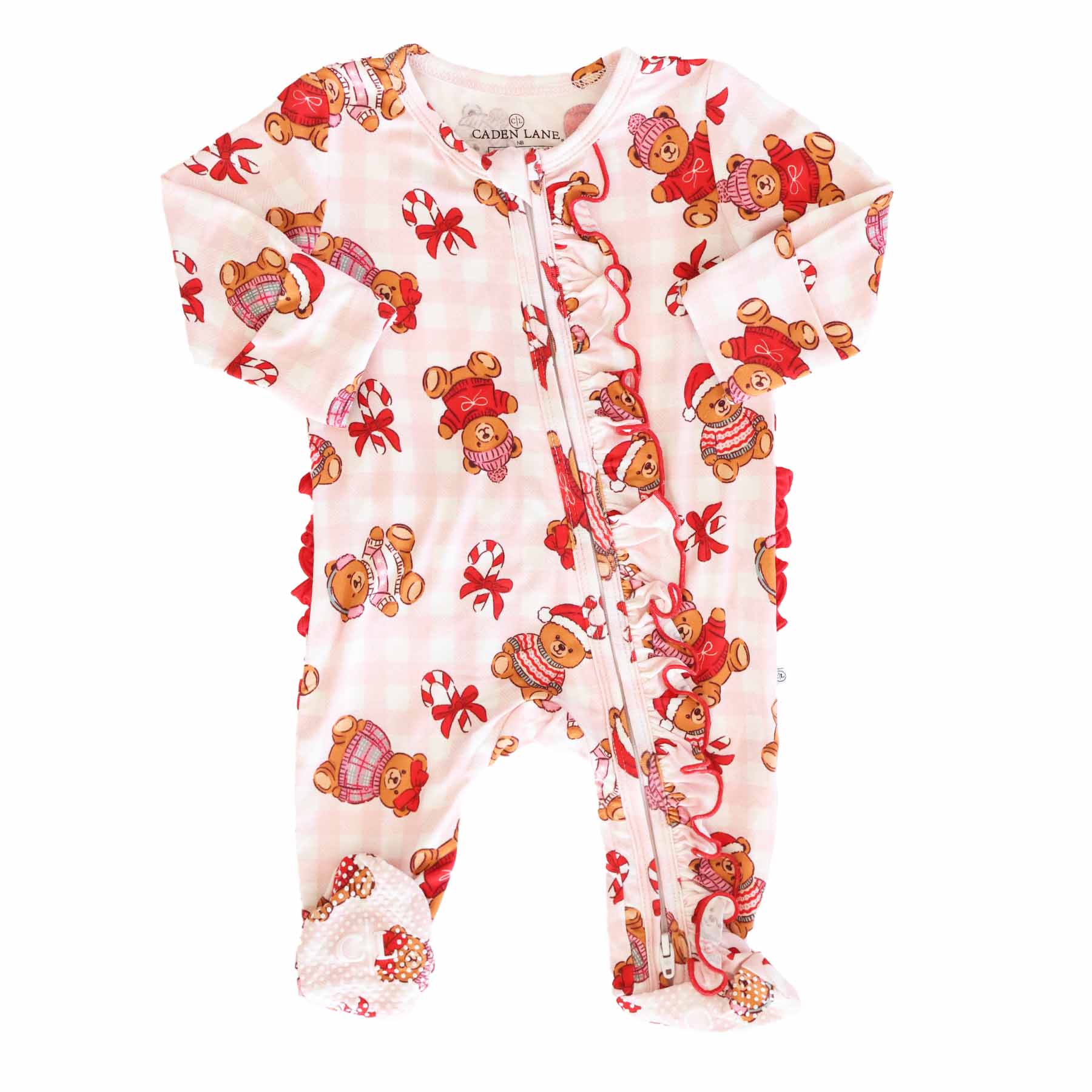 Beary Christmas Ruffle Zipper Footie | Pink