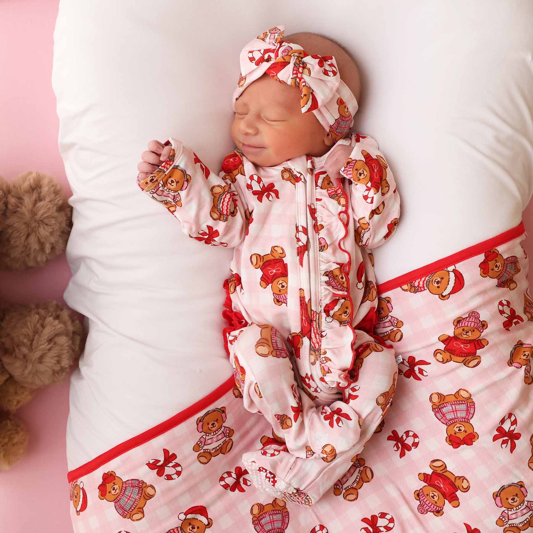 Beary Christmas Knit Large Bow Headwrap | Pink