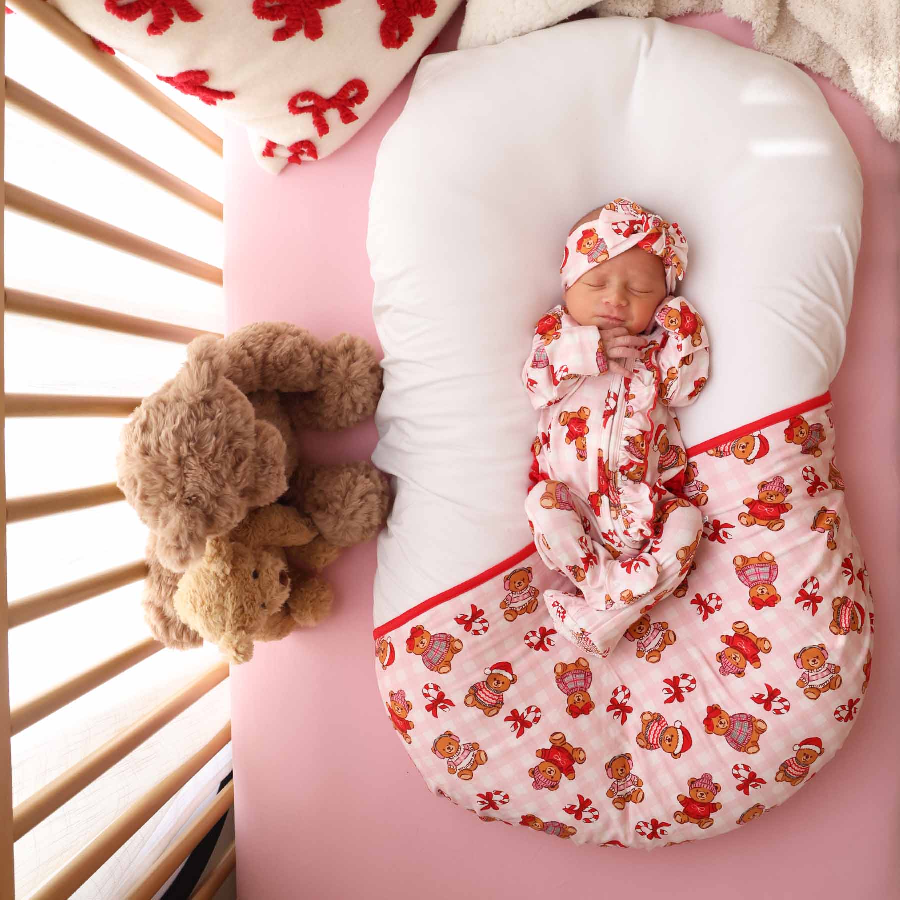 Beary Christmas Double Sided Bamboo Blanket | Pink