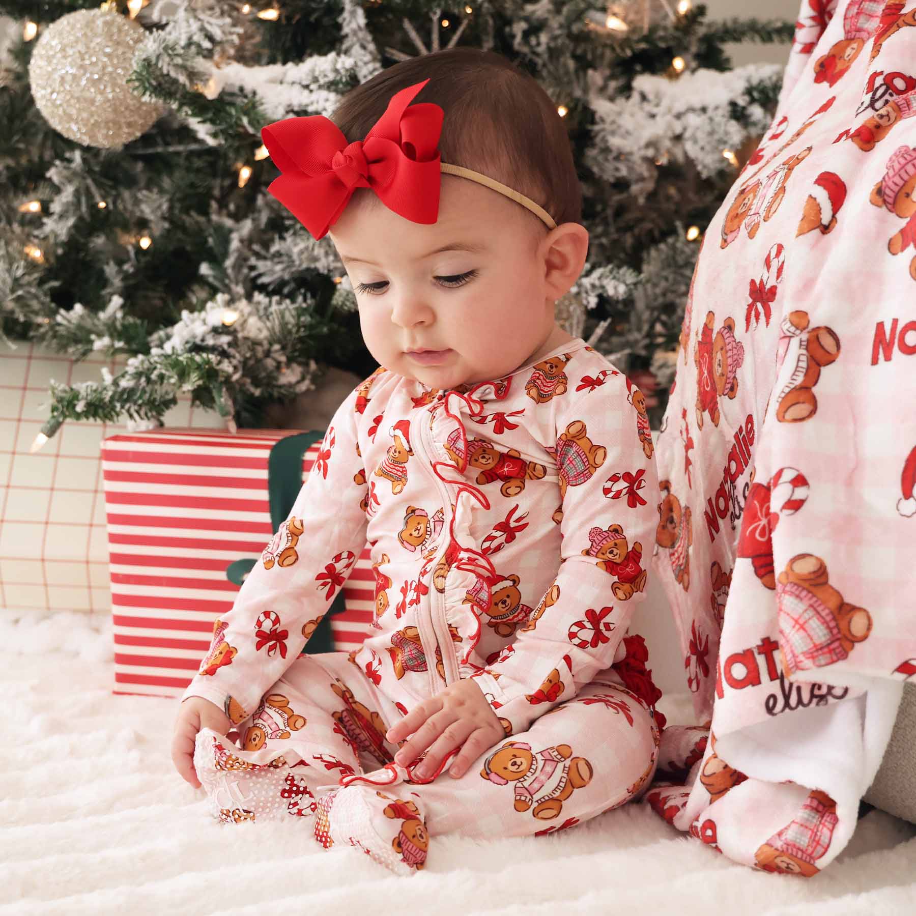 Beary Christmas Personalized Kids Blanket | Pink