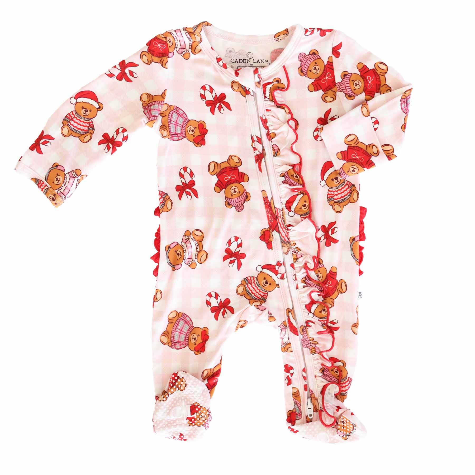 Beary Christmas Ruffle Zipper Footie | Pink