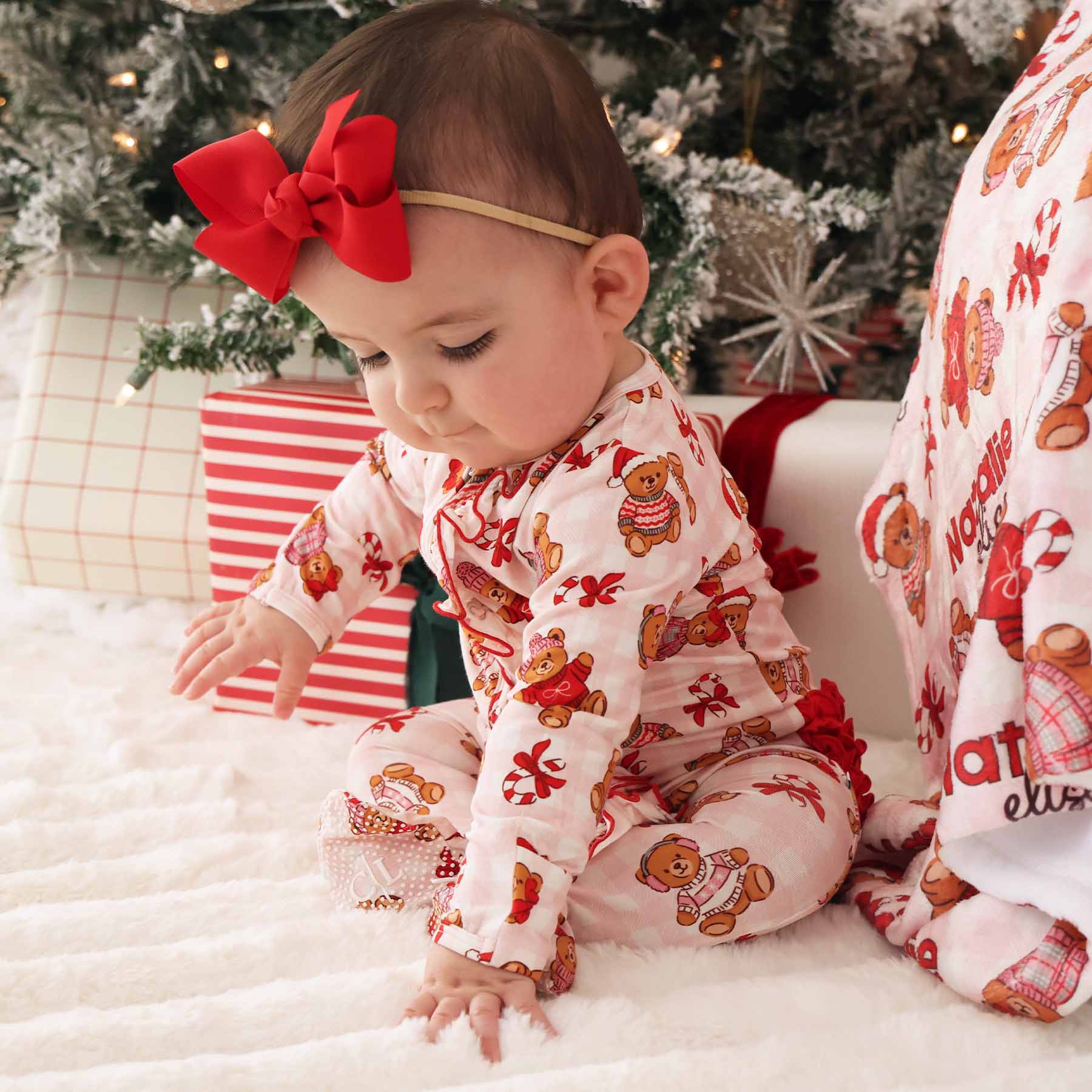 Beary Christmas Ruffle Zipper Footie | Pink