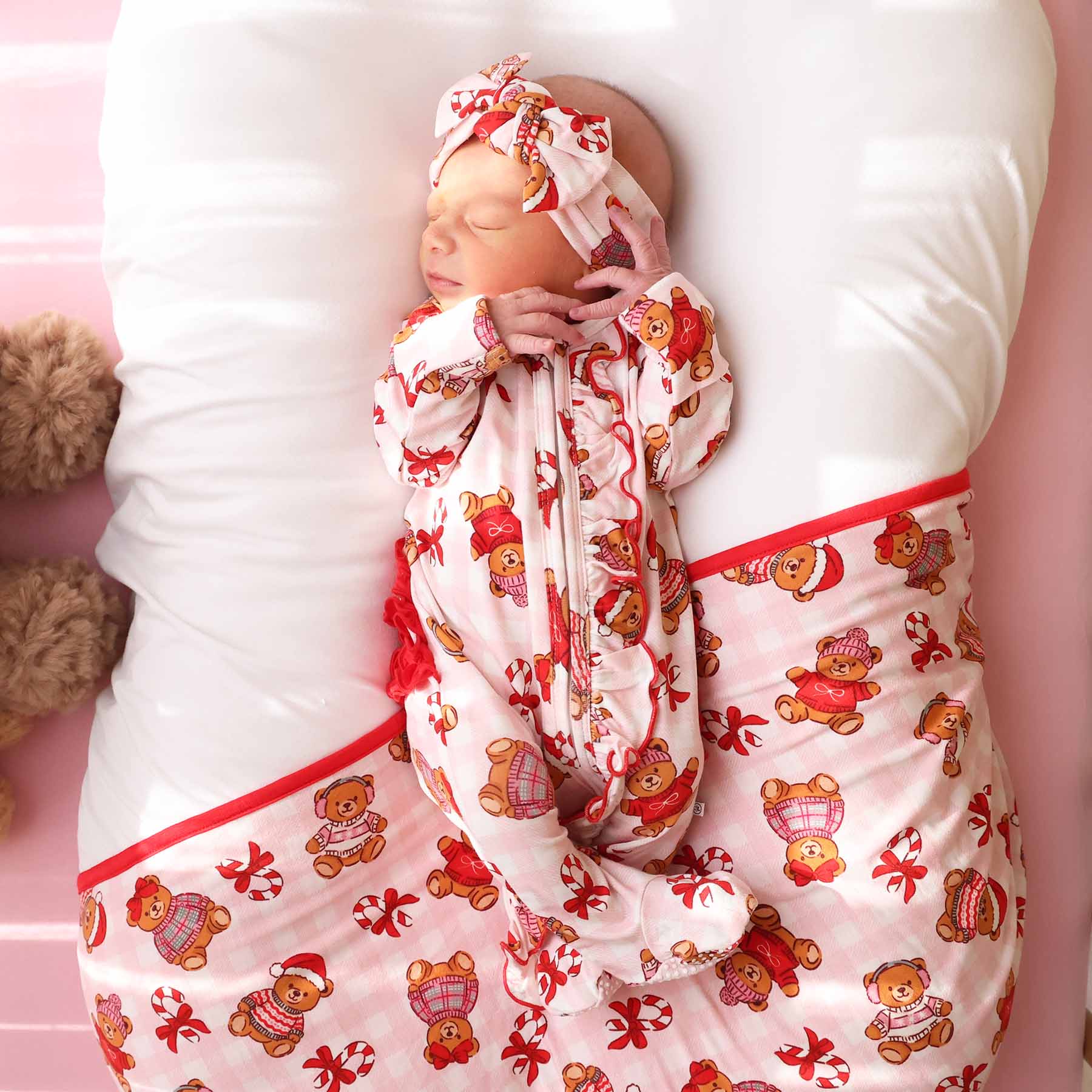 Beary Christmas Double Sided Bamboo Blanket | Pink